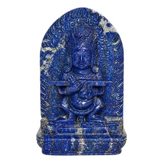 Finest Lapis Lazuli Tibetan Makahala Statue 9.5" Natural Gemstone Hand Carved For Sale