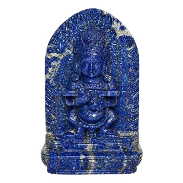 Finest Lapis Lazuli Tibetan Makahala Statue 9.5" Natural Gemstone Hand Carved For Sale