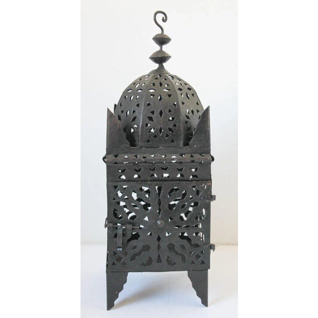 Moroccan Large Moroccan Moorish Hurricane Metal Candle Lantern For Sale - Image 3 of 13