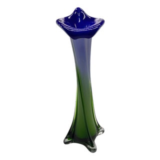 Blue and Green Murano Glass Flower Vase, Italy, 1960s For Sale