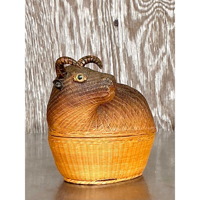 Vintage Boho Shanghai Weave Ram Basket For Sale In West Palm - Image 6 of 7