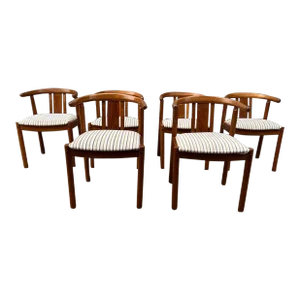Set of 6 Mid Century Modern Slat and Curved Back Danish Teak Dining Chairs