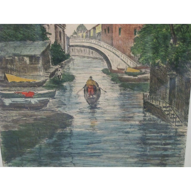 Italian Bela Sziklay Canals of Venice Gondola Italy Framed Signed Color Etching Print #2 For Sale - Image 3 of 9