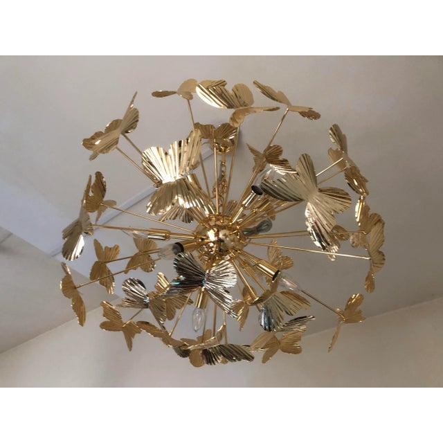 Mid-Century Modern Butterfly Italian Gold Brass Multicolors Sputnik Chandelier For Sale - Image 3 of 13