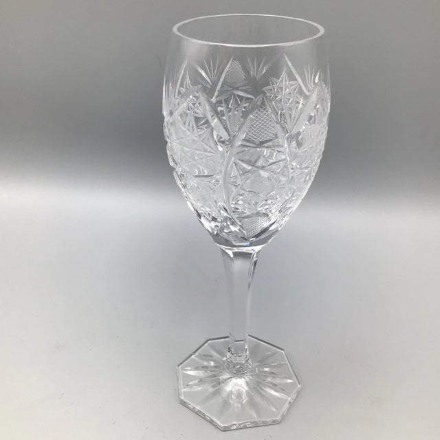 Transparent Star Pattern Crystal Wine Glasses Antique Deep Cut -Set of 6 For Sale - Image 8 of 13