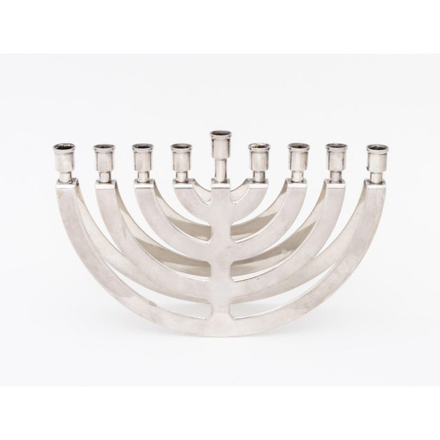 Late 20th Century Postmodern Silver Plate Balancing Menorah For Sale - Image 5 of 8