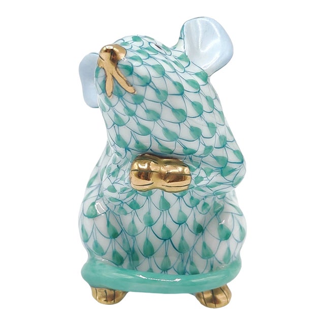 Vintage Herend Green Fishnet 2.25" Mouse Porcelain Figurine For Sale