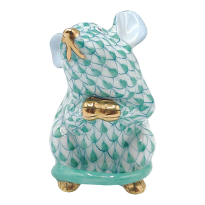Vintage Herend Green Fishnet 2.25" Mouse Porcelain Figurine