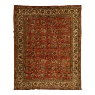11 X 14 Allover Antique Tabriz Persian Wool Rug Handmade in Burnt Orange For Sale