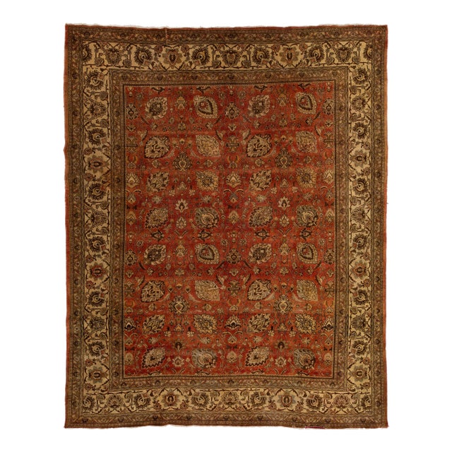 11 X 14 Allover Antique Tabriz Persian Wool Rug Handmade in Burnt Orange For Sale