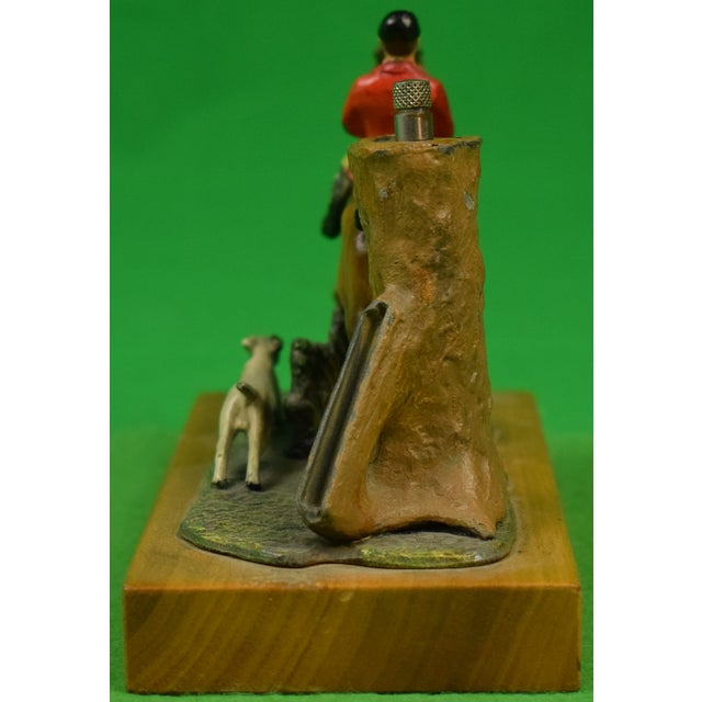 Austrian bronze w/ huntsman & hound w/ striker in tree trunk Sz: 4 1/2"H x 6"W x 3"D