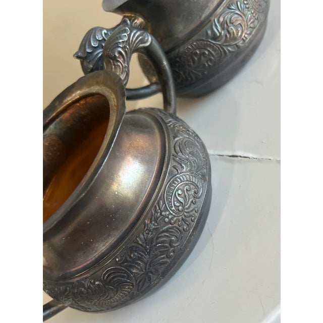 Antique Columbia Silver Co. Quadruple Plated Numbered Sugar Bowl & Creamer Set- 3 Pieces For Sale - Image 4 of 8
