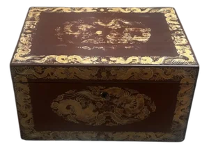 19th Century Large Gilt Lacquer Chinese Tea Caddy Humidor
