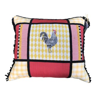 French Country Rooster Needlepoint Accent Pillow For Sale