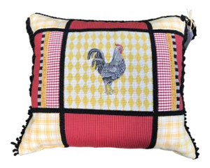 French Country Rooster Needlepoint Accent Pillow