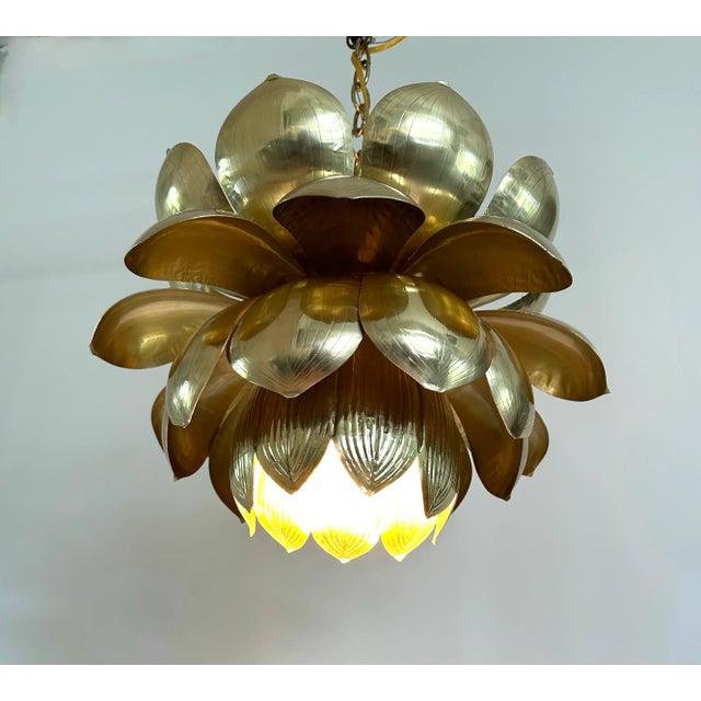 Mid Century Large Brass Lotus Pendant Light Chandelier by Feldman For Sale In Cincinnati - Image 6 of 11