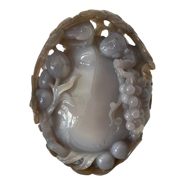 Vintage 1980s Chinese Tongzi Boy Purple Jade Sculpture, Dongyang Dynasty For Sale