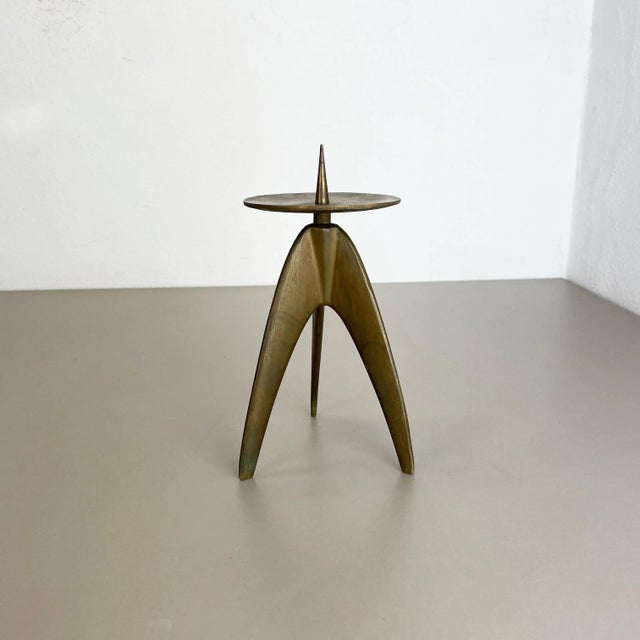 Brutalist German Sculptural Tripod Candleholder in Brass, 1970s For Sale - Image 3 of 16