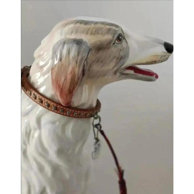 Antique White Life Size Glazed Porcelain Borzoi Dog Statue Made in Italy, Circa 1960 For Sale - Image 8 of 13