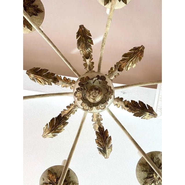 Metal 1950s Shabby Chic White and Gold Washed Chandelier For Sale - Image 7 of 12