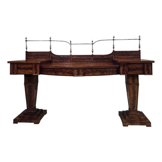 Late 19th Century Monumental Antique English Regency Revival Flame Mahogany Executive Desk For Sale