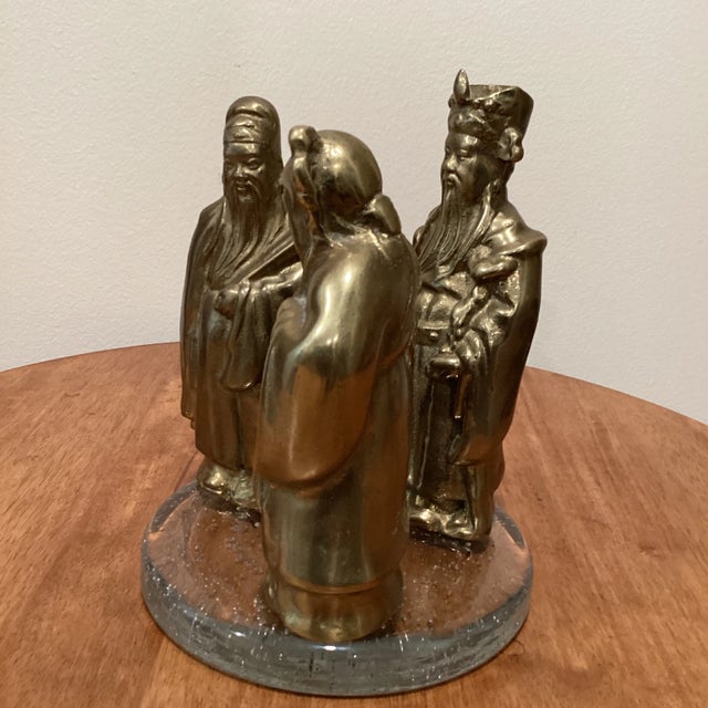Chinese Late 20th Century Fu, Lu, Shou Wise Men Heavy Brass Scholars Detailed Figurines For Sale - Image 3 of 12