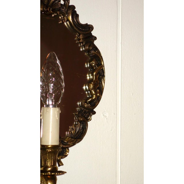 Traditional Antique Brass Mirror Putti Wall Lamps from Unbekannt, 1920s, Set of 2 For Sale - Image 3 of 8