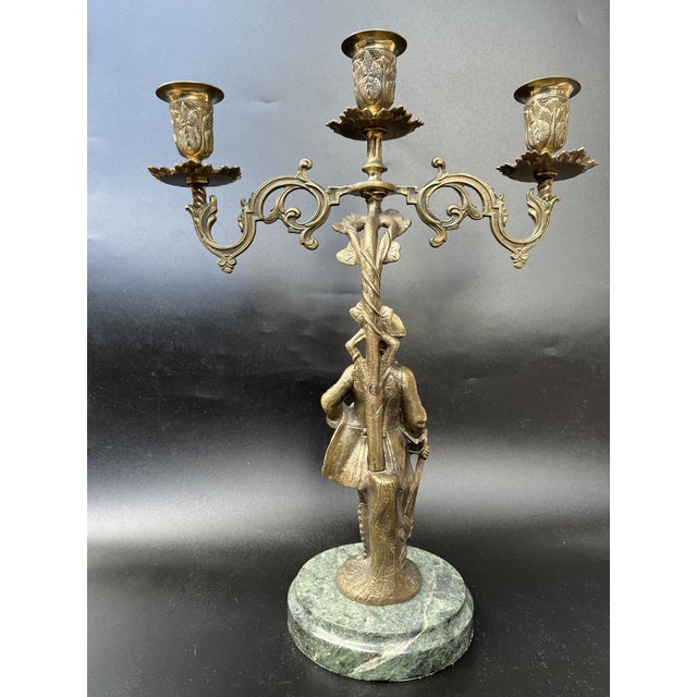 Louis XVi Revival Neoclassical French Bronze Figural Candelabrum on Marble Base, 1920s For Sale - Image 12 of 13