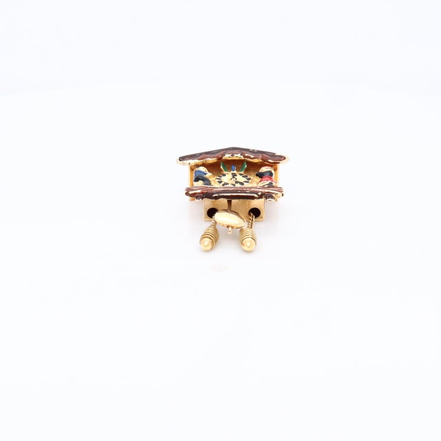 Vintage 18k Gold & Enamel Cuckoo Clock Charm for a Bracelet For Sale - Image 12 of 14