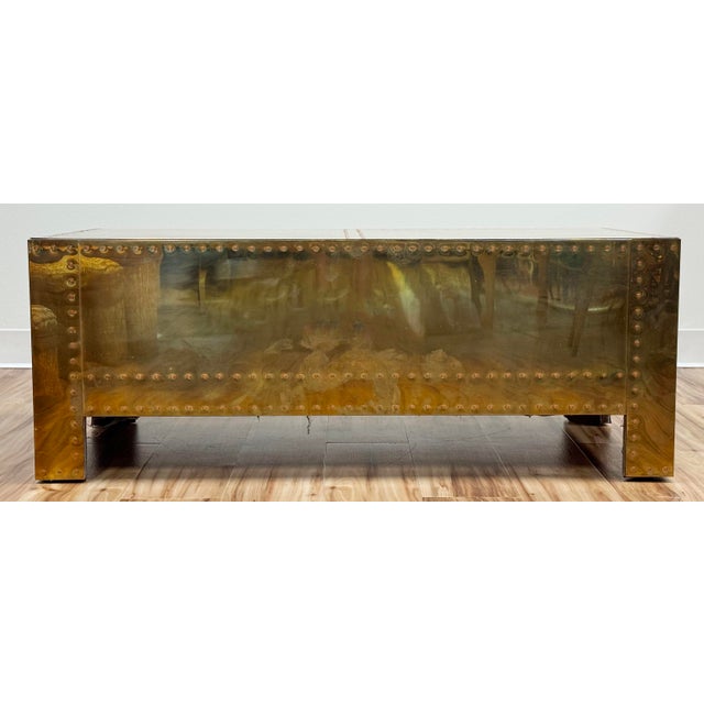 Vintage Brass Clad Sarreid LTD Coffee Table Trunk For Sale In Kansas City - Image 6 of 14