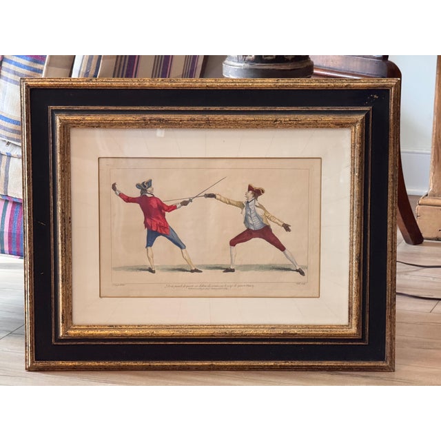 Set of Three Hand Colored Fencing Themed Engravings For Sale - Image 11 of 11