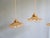 Metal Amber-Colored Pleated Glass Pendant Lights, 1930s, Set of 3 For Sale - Image 7 of 18