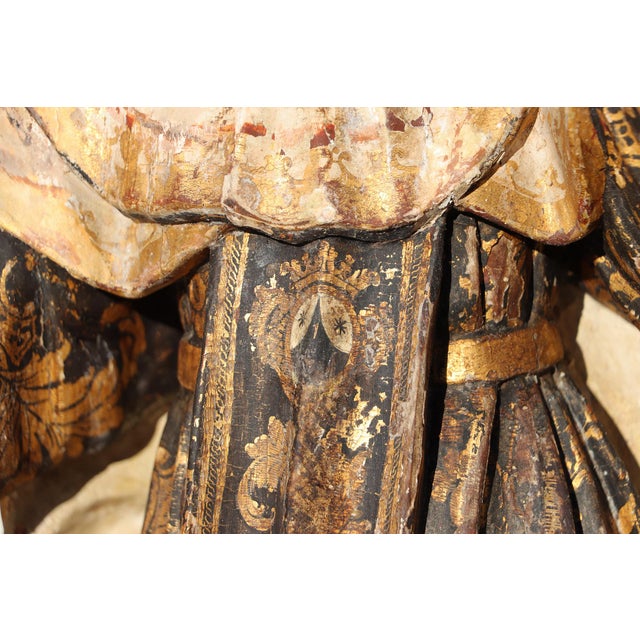 Saint Dominic of Guzmán Kneeling, With Glass Eyes and the Carmelite Shield, 18th Century, Portuguese For Sale - Image 14 of 17