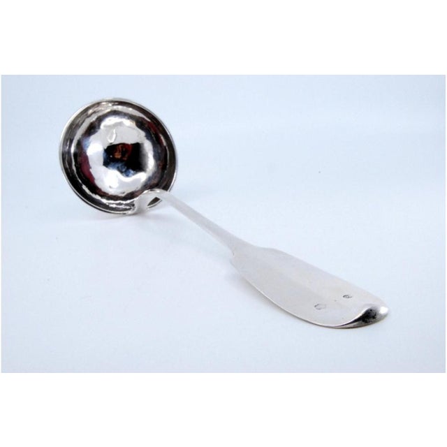 Plain Silver Soup Ladle with Relief For Sale - Image 3 of 9