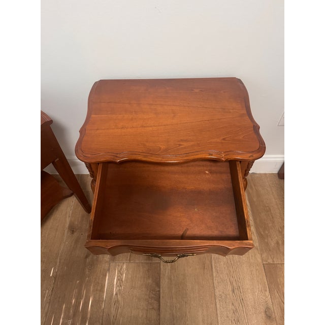 Brown French Provincial Nightstands, Pair, C. 1960s-1970s For Sale - Image 8 of 11