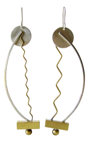 Heidi Abrahamson Sterling Brass Squiggle Post Modernist Earrings