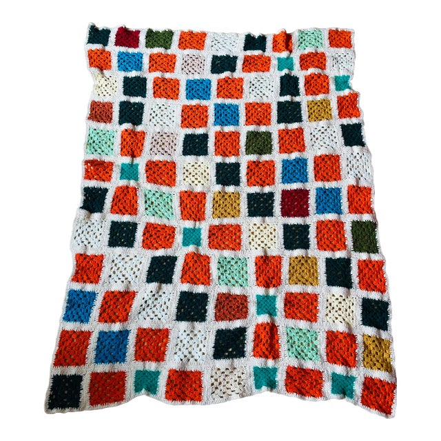 Vintage Hand Crochet Afghan Blanket For Sale