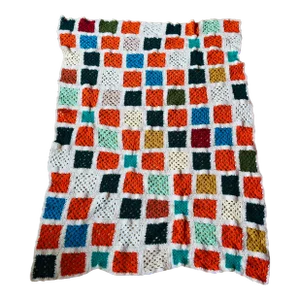 Vintage Hand Crochet Afghan Blanket