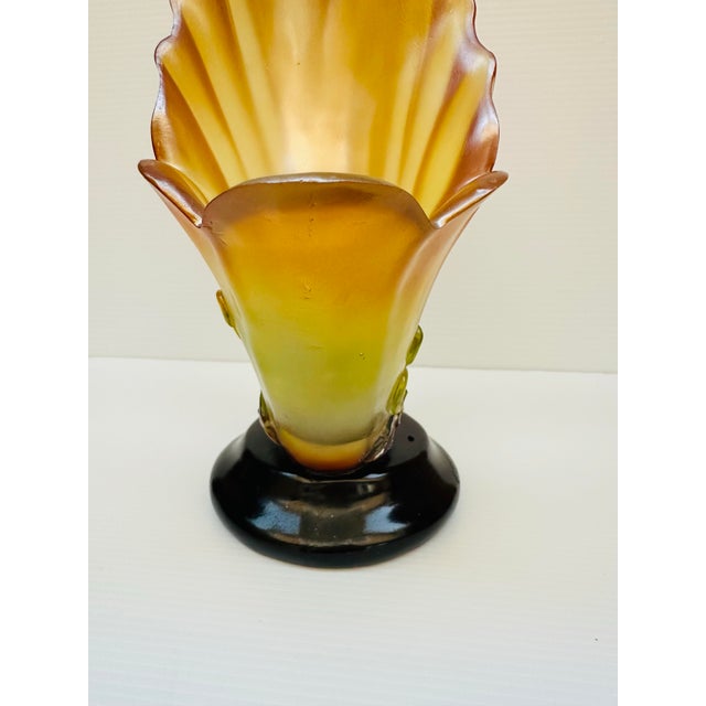 Large Sculptural Art Glass Centerpiece Vase With Pearlescent Amber Tones, 17.5” Tall For Sale - Image 11 of 12