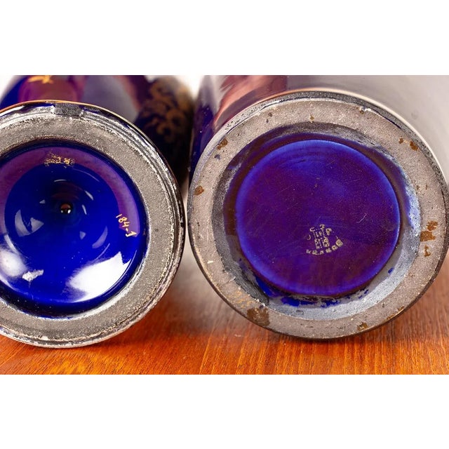 Large Neo-Classical Porcelain Vases with Cobalt Blue and Gold Motifs from Pinon-Heuzé Factory, 1930s, Set of 2 For Sale - Image 13 of 15