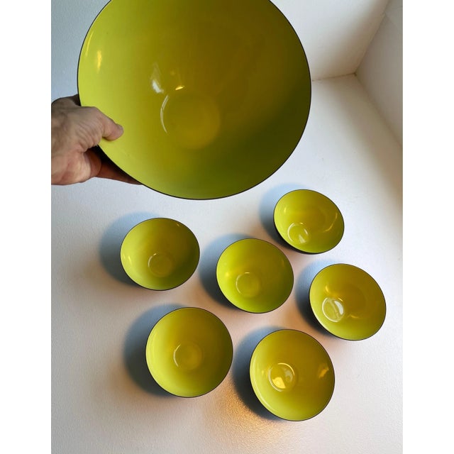 Krenit bowls - Denmark - circa 1950s. (1) large bowl with original label on bottom ( 9.5" x 4.5" ) (6) small bowls ( 4.75"...