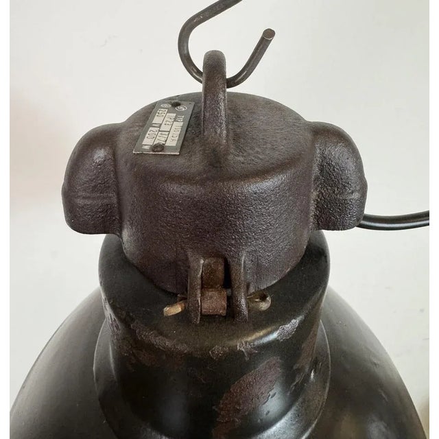 1950s Industrial Bauhaus Black Enamel Pendant Light from Elektrosvit, 1930s For Sale - Image 5 of 18