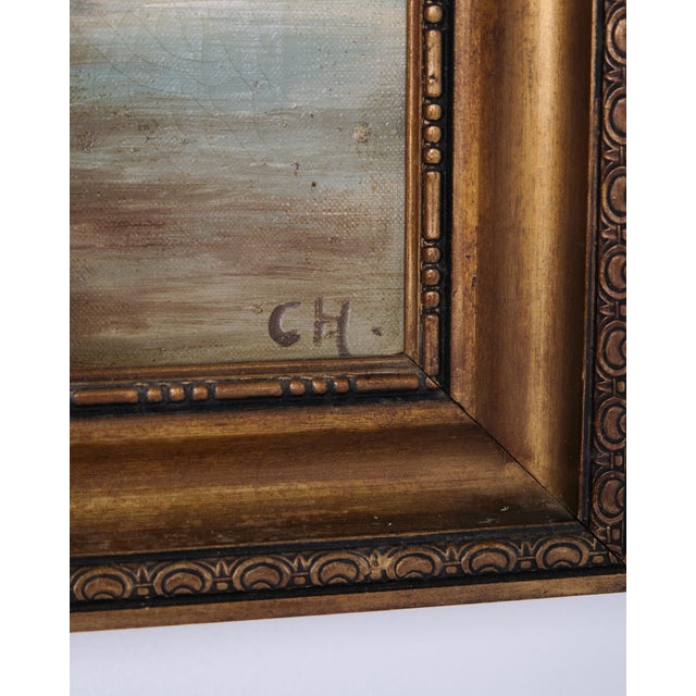 Three Sailing Ships Near Kronborg Castle in Gilt Frame, 1890s-1910s, Painting on Canvas, Framed For Sale - Image 6 of 8