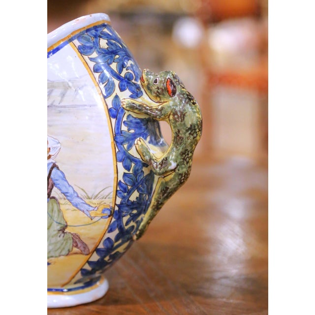 Yellow 19th Century French Porquier-Beau Quimper Faience Moon-Shaped Vase For Sale - Image 8 of 11