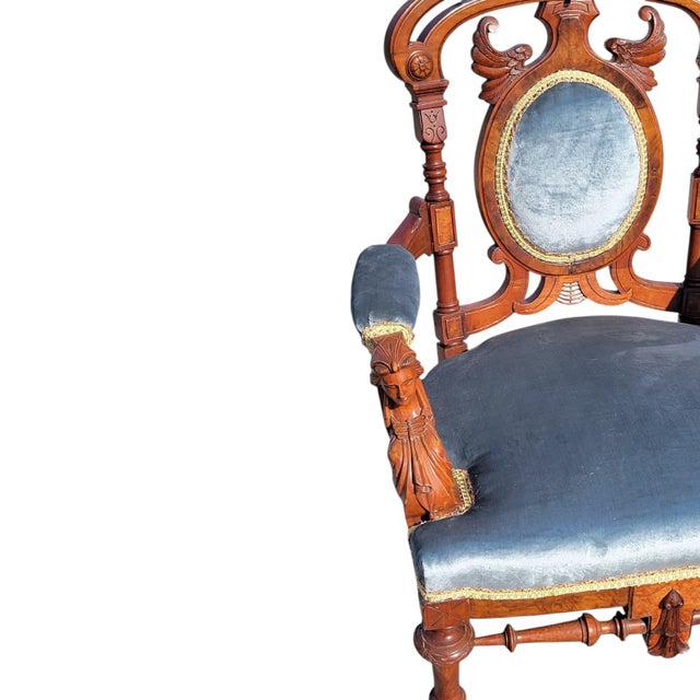 19th Century American Walnut John Jellif Chair Caryatid Figural Arms For Sale - Image 14 of 17