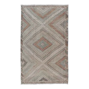 Mid 20th Century Vintage Turkish Hand Woven Embroidered Kilim Rug With Diamond Design
