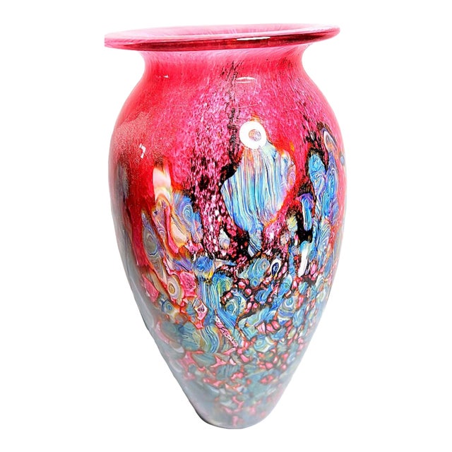 2004 Signed Robert Eickholt Hand-Blown Iridescent Art Glass Vase For Sale