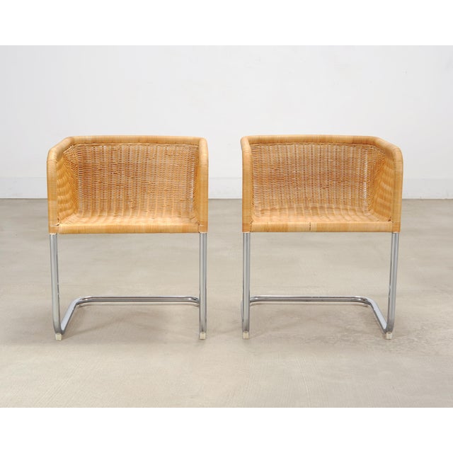 Harvey Probber Set of Nine Harvey Probber D43 Rattan Wicker Cantilever Chairs For Sale - Image 4 of 18
