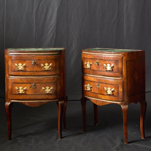 Pair of 18th Century Italian Commodinis With Marble Tops and Marquetry Inlay, Sicilian, C. 1780 For Sale In Atlanta - Image 6 of 12