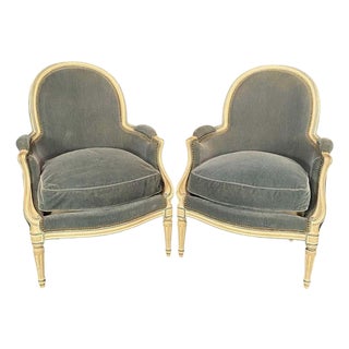 French Louis XVI Bergere Chairs With Mohair Upholstery -a Pair For Sale